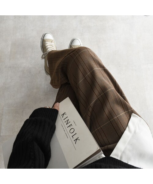 Lavish Gate（ラヴィッシュゲート）の「bottoms-02047　ツータック セミワイド チェックパンツ　ブラウン（その他パンツ・レディース・その他）」の14枚目の写真