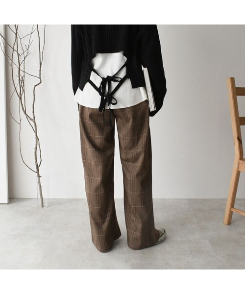Lavish Gate（ラヴィッシュゲート）の「bottoms-02047　ツータック セミワイド チェックパンツ　ブラウン（その他パンツ・レディース・その他）」の3枚目の写真