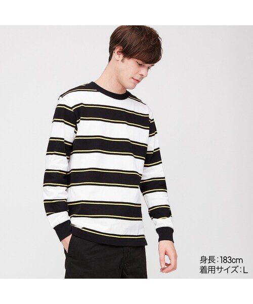 UNIQLO（ユニクロ）の「ウォッシュボーダーT（Tシャツ/カットソー・メンズ・BLUE 63/GREEN 55/WHITE 00・3XL/XS/M/S/XXL/XL/L/4XL）」の2枚目の写真