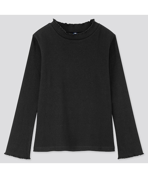 UNIQLO（ユニクロ）の「GIRLS リブフリルハイネックT（長袖）（Tシャツ/カットソー・キッズ・OFF WHITE 01/YELLOW 42/BLACK 09/LIGHT BLUE 60・120/150/110/160/140/130/100）」の2枚目の写真