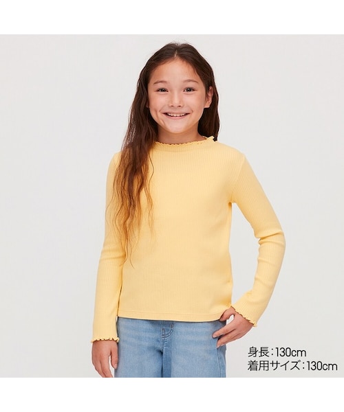 UNIQLO（ユニクロ）の「GIRLS リブフリルハイネックT（長袖）（Tシャツ/カットソー・キッズ・OFF WHITE 01/YELLOW 42/BLACK 09/LIGHT BLUE 60・120/150/110/160/140/130/100）」の4枚目の写真