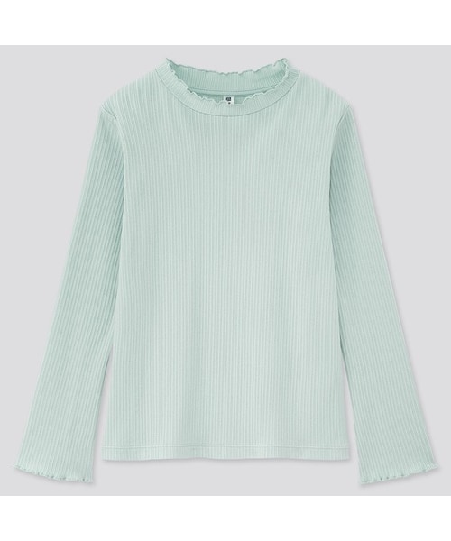 UNIQLO（ユニクロ）の「GIRLS リブフリルハイネックT（長袖）（Tシャツ/カットソー・キッズ・OFF WHITE 01/YELLOW 42/BLACK 09/LIGHT BLUE 60・120/150/110/160/140/130/100）」の3枚目の写真