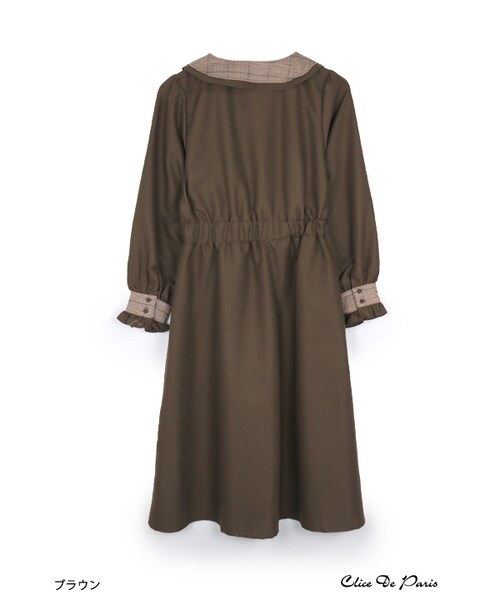 paravion（パラビオン）の「衿二重チェックワンピース（ワンピース/ドレス・レディース・ネイビー/ブラウン・ONE）」の8枚目の写真