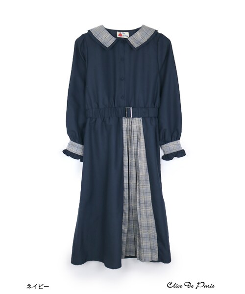 paravion（パラビオン）の「衿二重チェックワンピース（ワンピース/ドレス・レディース・ネイビー/ブラウン・ONE）」の6枚目の写真