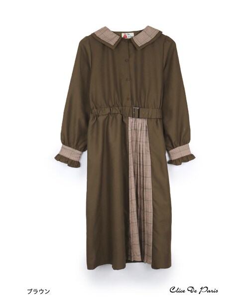 paravion（パラビオン）の「衿二重チェックワンピース（ワンピース/ドレス・レディース・ネイビー/ブラウン・ONE）」の7枚目の写真