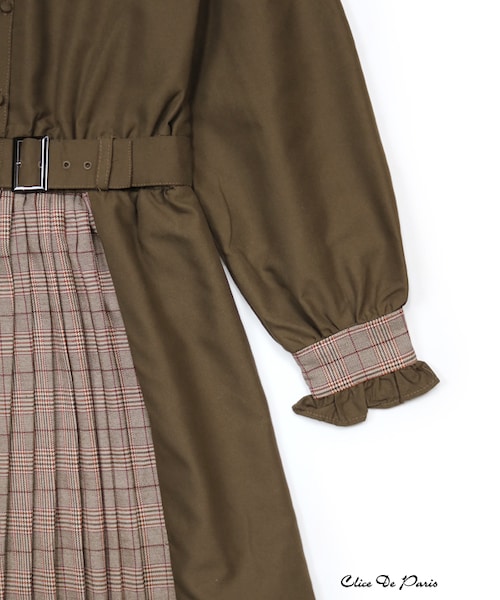 paravion（パラビオン）の「衿二重チェックワンピース（ワンピース/ドレス・レディース・ネイビー/ブラウン・ONE）」の2枚目の写真