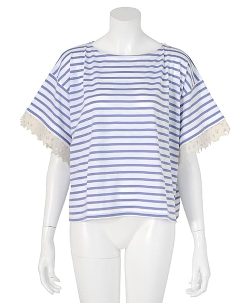 Ne-net(ネネット)の「ネ・ネット / スターCOPボーダー / Tシャツ(トップス・レディース・light blue(11)/light pink(17)・02)」の1枚目の写真