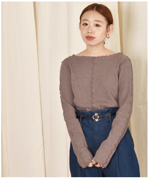 w closet(ダブルクローゼット)の「メロー切替長袖プルオーバー(トップス・レディース・アイボリー/グレーピンク/ベージュ/Lモカ/モカ・FREE/23.5/24.5/M/L)」の6枚目の写真