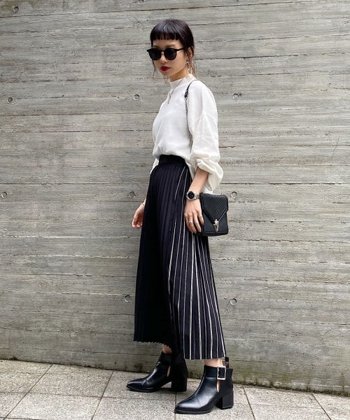 SUNSPEL】 ウールファンネル ストライプ ラップスカート