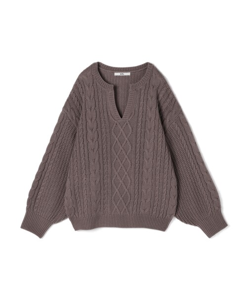 GRL（グレイル）の「ケーブル編みキーネックニットトップス（ニット/セーター・レディース・アッシュグレー/モカ・F）」の2枚目の写真