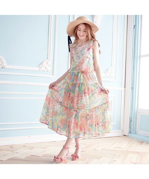 Yoco ヨーコー の 熱帶花卉綴鉤花長洋裝 ワンピース ドレス Wear