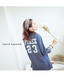 東京著衣 | 皮革23字母數字牛仔襯衫(トップス)