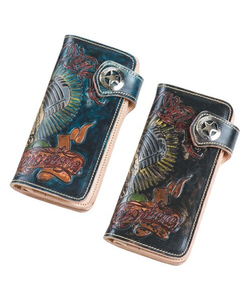 NineMicrophones（ナインマイクロフォンズ）の「【予約商品】LEATHER WALLET -Freedom I Want-【8月入荷予定】（アクセサリー・メンズ・BLACK/BROWN/BLUE/BURGUNDY/NAVY・FREE）」の2枚目の写真