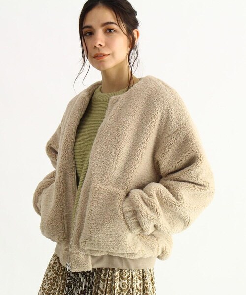 OZOC（オゾック）の「ノーカラーボアブルゾン（ジャケット/アウター・レディース・アイボリー(004)/キャメル(041)/ナチュラル(050)・38(M)）」の5枚目の写真