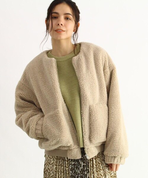 OZOC（オゾック）の「ノーカラーボアブルゾン（ジャケット/アウター・レディース・アイボリー(004)/キャメル(041)/ナチュラル(050)・38(M)）」の3枚目の写真
