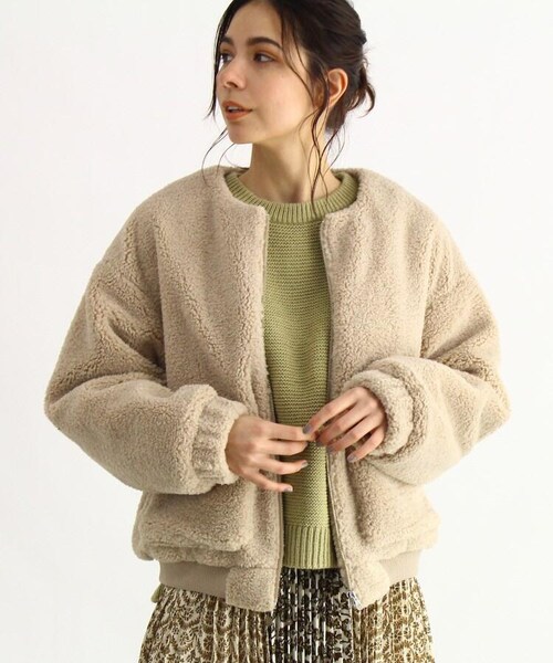 OZOC（オゾック）の「ノーカラーボアブルゾン（ジャケット/アウター・レディース・アイボリー(004)/キャメル(041)/ナチュラル(050)・38(M)）」の4枚目の写真