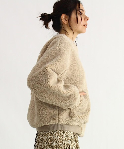 OZOC（オゾック）の「ノーカラーボアブルゾン（ジャケット/アウター・レディース・アイボリー(004)/キャメル(041)/ナチュラル(050)・38(M)）」の7枚目の写真