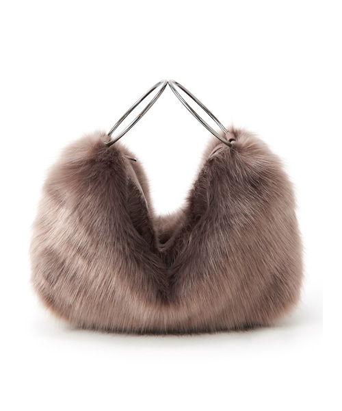 GRL（グレイル）の「リングハンドル2wayファーバッグ（ハンドバッグ・レディース・ブラック/モカ・F）」の2枚目の写真