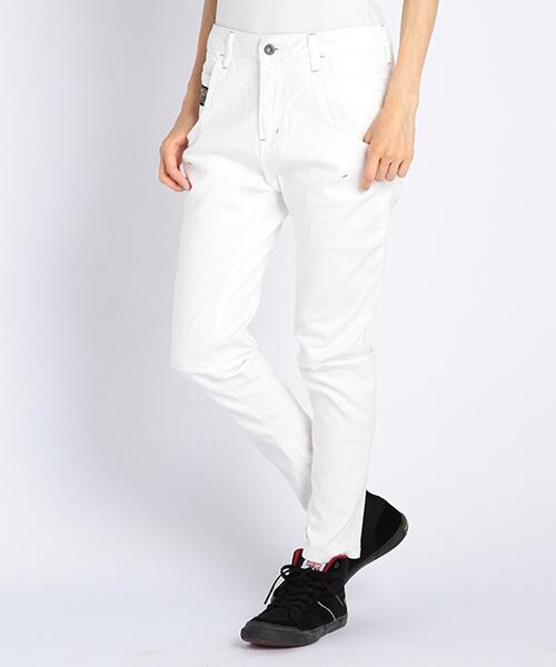 DOUBLE NAME（ダブルネーム）の「カットデニムスリムサルエルＰＴ（パンツ・サックス/オフシロ/柄A・S/M/L）」の2枚目の写真