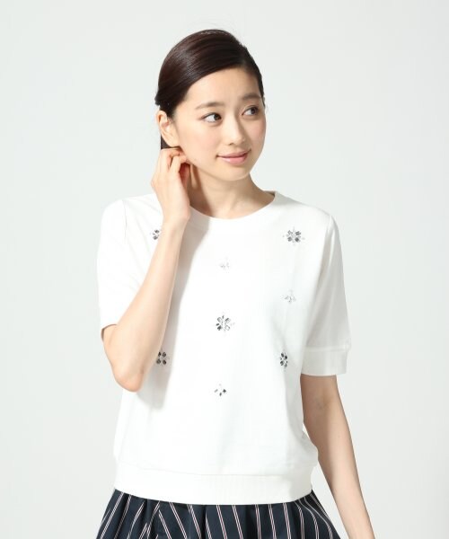 LOWRYS FARM(ローリーズファーム)の「インレイビジュープルオーバーショートスリーブ(トップス・レディース・オフ/グレー/ネイビー・M/L)」の1枚目の写真