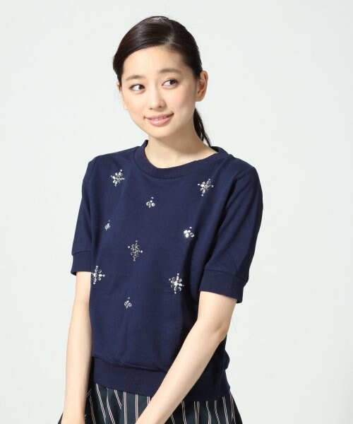 LOWRYS FARM(ローリーズファーム)の「インレイビジュープルオーバーショートスリーブ(トップス・レディース・オフ/グレー/ネイビー・M/L)」の3枚目の写真