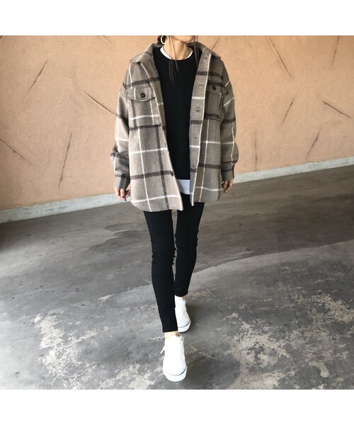 copine(コピン)の「1月8日再入荷!大人カジュアル!オーバーサイズチェック柄シャツジャケット(2color)(その他アウター・レディース・その他)」の8枚目の写真