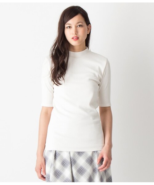 VIS(ビス)の「【先行受注】プチハイネック5分袖プルオーバー【秋の新作】(Tシャツ/カットソー・レディース・ブラック/ブラック系/ホワイト/ブルー・M)」の1枚目の写真