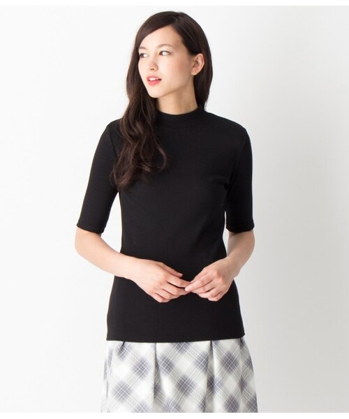 VIS(ビス)の「【先行受注】プチハイネック5分袖プルオーバー【秋の新作】(Tシャツ/カットソー・レディース・ブラック/ブラック系/ホワイト/ブルー・M)」の2枚目の写真