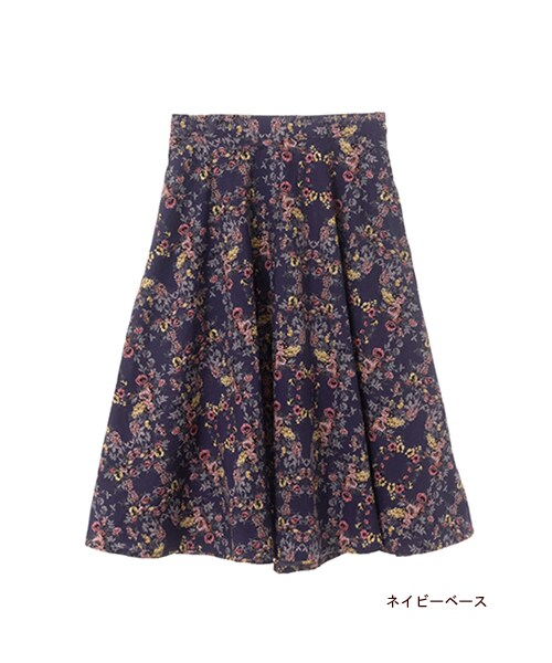 w closet(ダブルクローゼット)の「花柄プリントひざ下丈フレアスカート(パンツ・レディース・グリーンベース/ネイビーベース・FREE)」の3枚目の写真