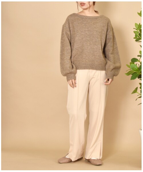 w closet（ダブルクローゼット）の「ツイルカットジョーゼット セミフレアパンツ（パンツ・レディース・アイボリー/ベージュピンク/キミドリ/グリーン/ブラック・FREE/23.5/24.5）」の21枚目の写真