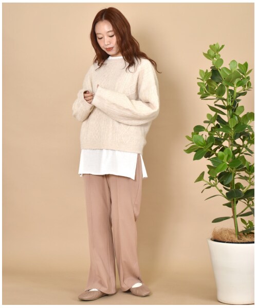 w closet（ダブルクローゼット）の「ツイルカットジョーゼット セミフレアパンツ（パンツ・レディース・アイボリー/ベージュピンク/キミドリ/グリーン/ブラック・FREE/23.5/24.5）」の22枚目の写真