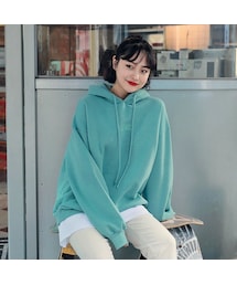 HOTPING | レイヤード風裏起毛ルーズフードパーカー(スウェット)