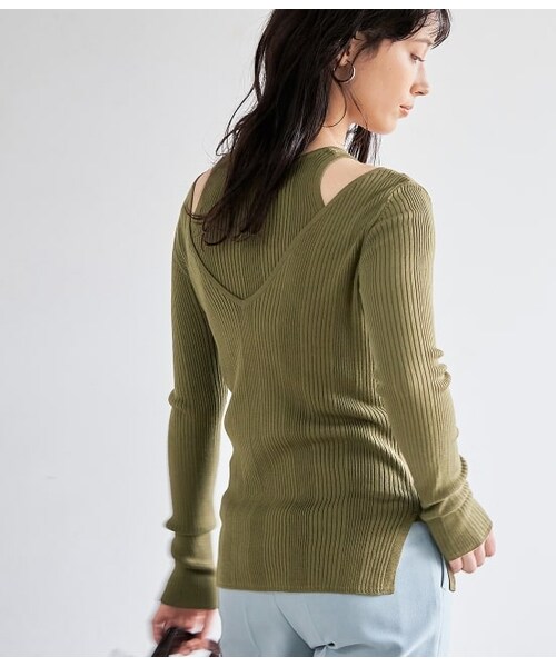 ADAM ET ROPE'（アダムエロペ）の「ランダムリブアンサンブルセット（トップス・レディース・オフホワイト/ベージュ系/カーキ・F）」の3枚目の写真