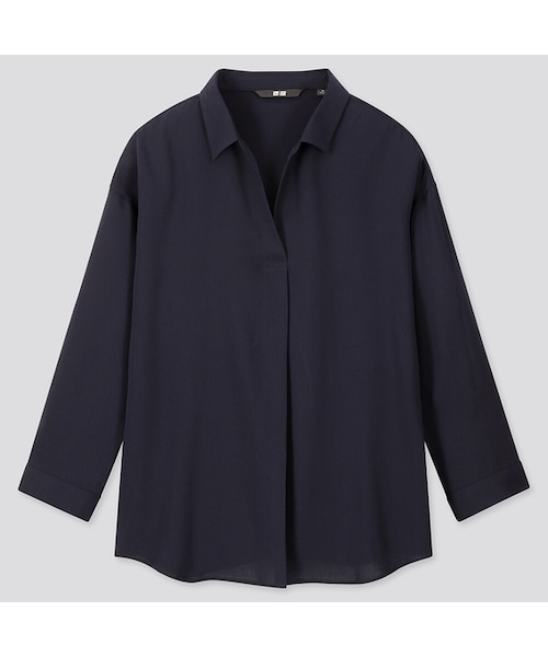 UNIQLO（ユニクロ）の「レーヨンスキッパーブラウス（7分袖）（シャツ/ブラウス・レディース・OLIVE 56/BLACK 09/NAVY 69/WHITE 00/PINK 12・S/XS/3XL/XL/M/XXL/L）」の4枚目の写真