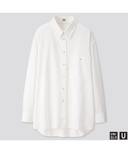UNIQLO（ユニクロ）の「デニムオーバーサイズシャツ（長袖）（シャツ/ブラウス・レディース・BLUE 67/BLACK 09/BLUE 66/WHITE 00/CREAM 40・XS/XL/L/M/3XL/S/XXL）」の2枚目の写真