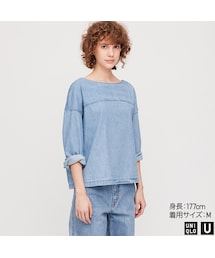 UNIQLO | デニムボートネックブラウス（長袖）(シャツ/ブラウス)