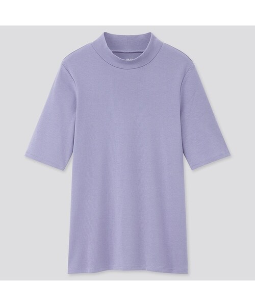 UNIQLO（ユニクロ）の「コットンフライスハイネックT（5分袖）（Tシャツ/カットソー・レディース・PINK 12/LIGHT GREEN 50/BLUE 64/BLUE 66/PINK 10/BLACK 09/WHITE 00/GREEN 54・XS/S/XL/XXL/3XL/M/L）」の6枚目の写真