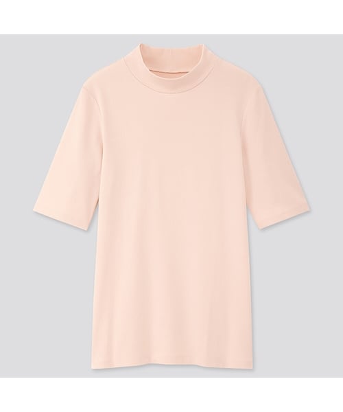 UNIQLO（ユニクロ）の「コットンフライスハイネックT（5分袖）（Tシャツ/カットソー・レディース・PINK 12/LIGHT GREEN 50/BLUE 64/BLUE 66/PINK 10/BLACK 09/WHITE 00/GREEN 54・XS/S/XL/XXL/3XL/M/L）」の8枚目の写真