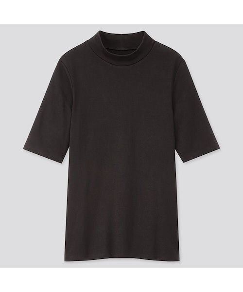 UNIQLO（ユニクロ）の「コットンフライスハイネックT（5分袖）（Tシャツ/カットソー・レディース・PINK 12/LIGHT GREEN 50/BLUE 64/BLUE 66/PINK 10/BLACK 09/WHITE 00/GREEN 54・XS/S/XL/XXL/3XL/M/L）」の3枚目の写真