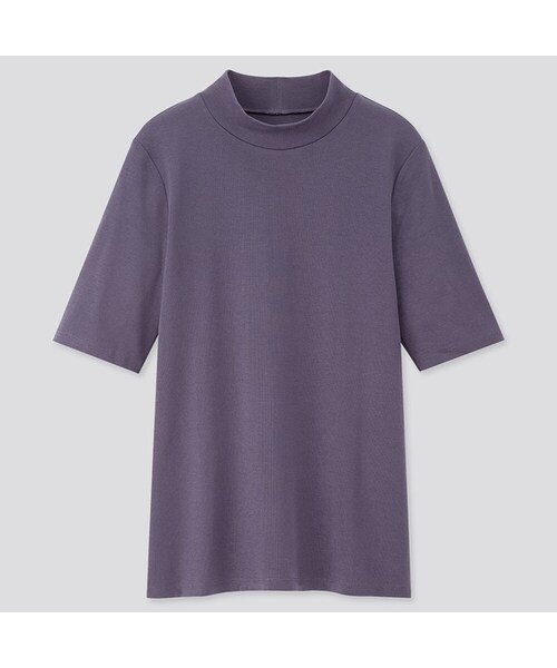 UNIQLO（ユニクロ）の「コットンフライスハイネックT（5分袖）（Tシャツ/カットソー・レディース・PINK 12/LIGHT GREEN 50/BLUE 64/BLUE 66/PINK 10/BLACK 09/WHITE 00/GREEN 54・XS/S/XL/XXL/3XL/M/L）」の7枚目の写真