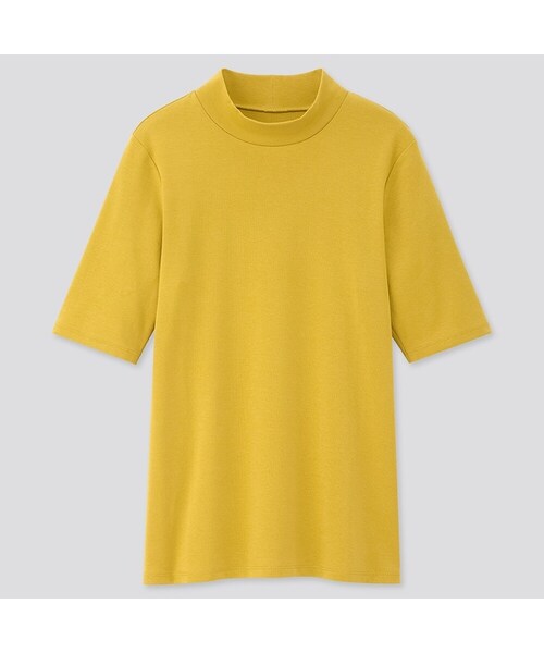 UNIQLO（ユニクロ）の「コットンフライスハイネックT（5分袖）（Tシャツ/カットソー・レディース・PINK 12/LIGHT GREEN 50/BLUE 64/BLUE 66/PINK 10/BLACK 09/WHITE 00/GREEN 54・XS/S/XL/XXL/3XL/M/L）」の5枚目の写真