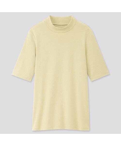 UNIQLO（ユニクロ）の「コットンフライスハイネックT（5分袖）（Tシャツ/カットソー・レディース・PINK 12/LIGHT GREEN 50/BLUE 64/BLUE 66/PINK 10/BLACK 09/WHITE 00/GREEN 54・XS/S/XL/XXL/3XL/M/L）」の4枚目の写真