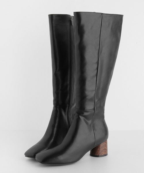 DHOLIC（ディーホリック）の「裏起毛ウッド調ヒールロングブーツ（ブーツ・レディース・ブラウン/ブラック/ベージュ・225/230/235/240/245/250）」の2枚目の写真