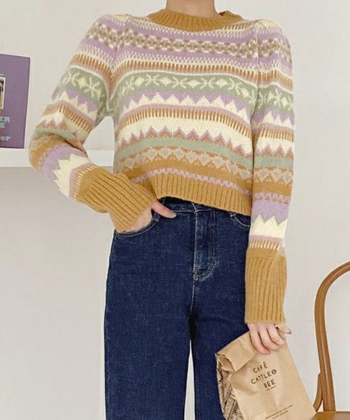 DHOLIC（ディーホリック）の「ノルディッククロップドニット（ニット/セーター・レディース・ブラウン/ベージュ/ピンク・FREE）」の2枚目の写真