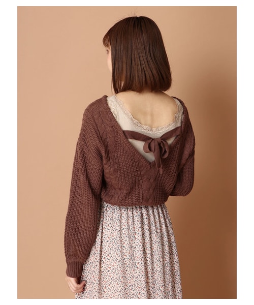 E hyphen world gallery(イーハイフンワールドギャラリー)の「バックリボンケーブルプルオーバー(トップス・ピンク/ライトベージュ/ライトカーキ/チョコレート・F)」の13枚目の写真