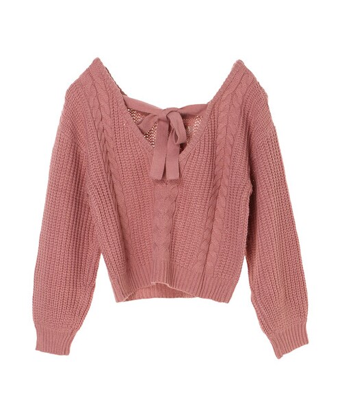 E hyphen world gallery(イーハイフンワールドギャラリー)の「バックリボンケーブルプルオーバー(トップス・ピンク/ライトベージュ/ライトカーキ/チョコレート・F)」の14枚目の写真