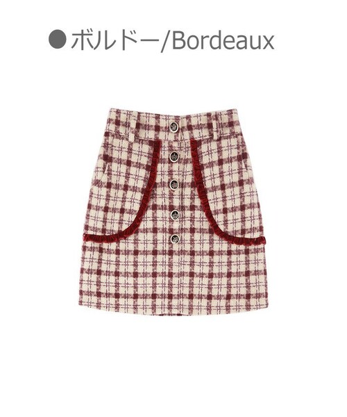 Bobon21（ボボンニジュウイチ）の「チェック柄ショート丈タイトスカート-全２色-（スカート・レディース・ブラウン/レッド・S/M/L）」の2枚目の写真