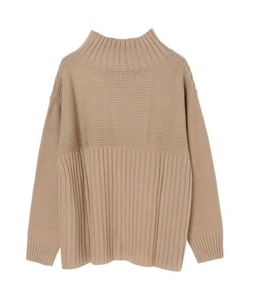 Green　Parks（グリーンパークス）の「切り替えリブニットプルオーバー（トップス・ブラック/ベージュ/ライトカーキ/パープル・F）」の2枚目の写真