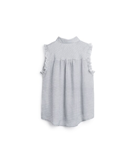 PAZZO（パッゾ）の「知性雙線小格紋袖荷葉襯衫（トップス・レディース・白底黑條/黑底白條・S/M/L）」の2枚目の写真