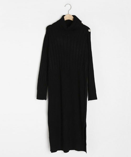 DHOLIC（ディーホリック）の「ボタンタートルネックワンピース（ワンピース・レディース・ベージュ/ブラック・FREE）」の2枚目の写真